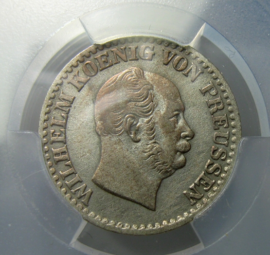 德国普鲁士银币,威廉一世1870B,1格罗申,18.2mm,2.1g,中乾评级AU50-R0118ix