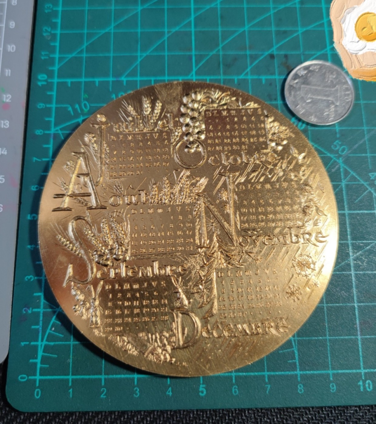 gush小明220727 法国1974日历镀金大铜章 品相不错边缘无磕碰