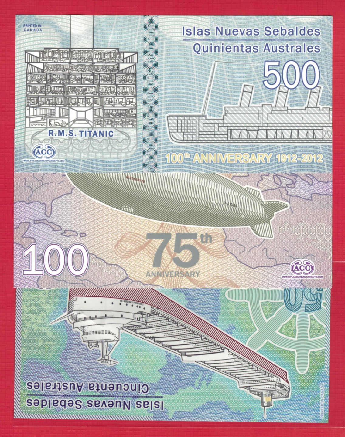 伊阿宋岛(新杰森岛)2012年50 100 500奥斯特拉三枚全套 塑料纪念钞 实物图 UNC