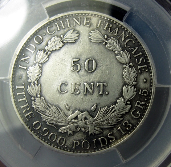 法属印支银币,1936坐洋50分,5角,约29.2mm,13.4g,中乾评级XF45-R8129i