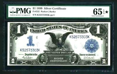 【Blue Auction】✨世界纸币精拍第207期——格拉斯哥の荣光 - 【带星少见】美国 1899年1美金 大黑鹰 PMG65EPQ星 绝品 精美