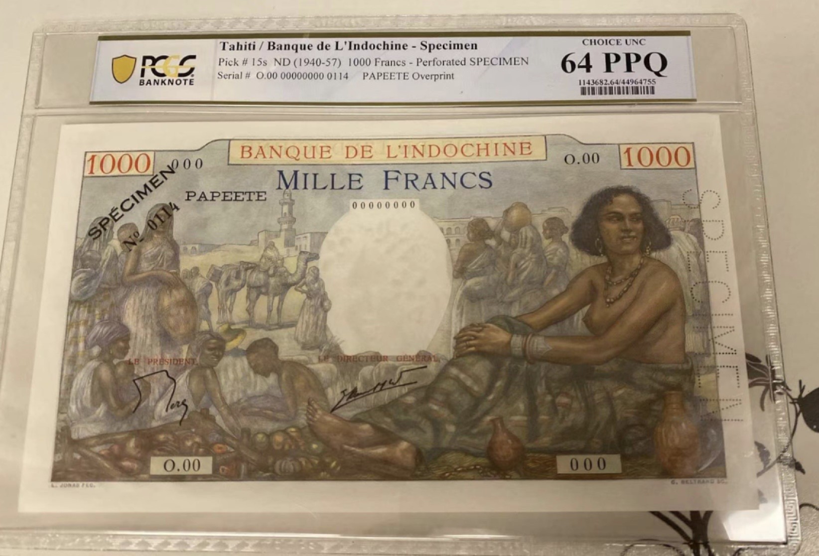 收藏联盟Quantum Auction 第180期拍卖 今晚七点开拍 大溪地1940-1957年1000法郎 PCGS64PPQ 样票 十分稀少