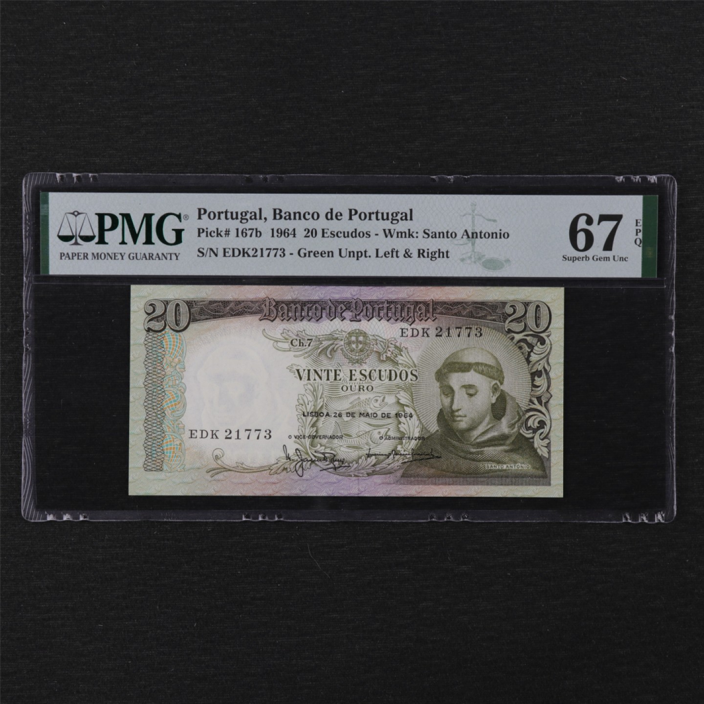 【亘邦集藏】第122期拍卖 1964年 葡萄牙20埃斯库多 PMG 67EPQ EDK21773