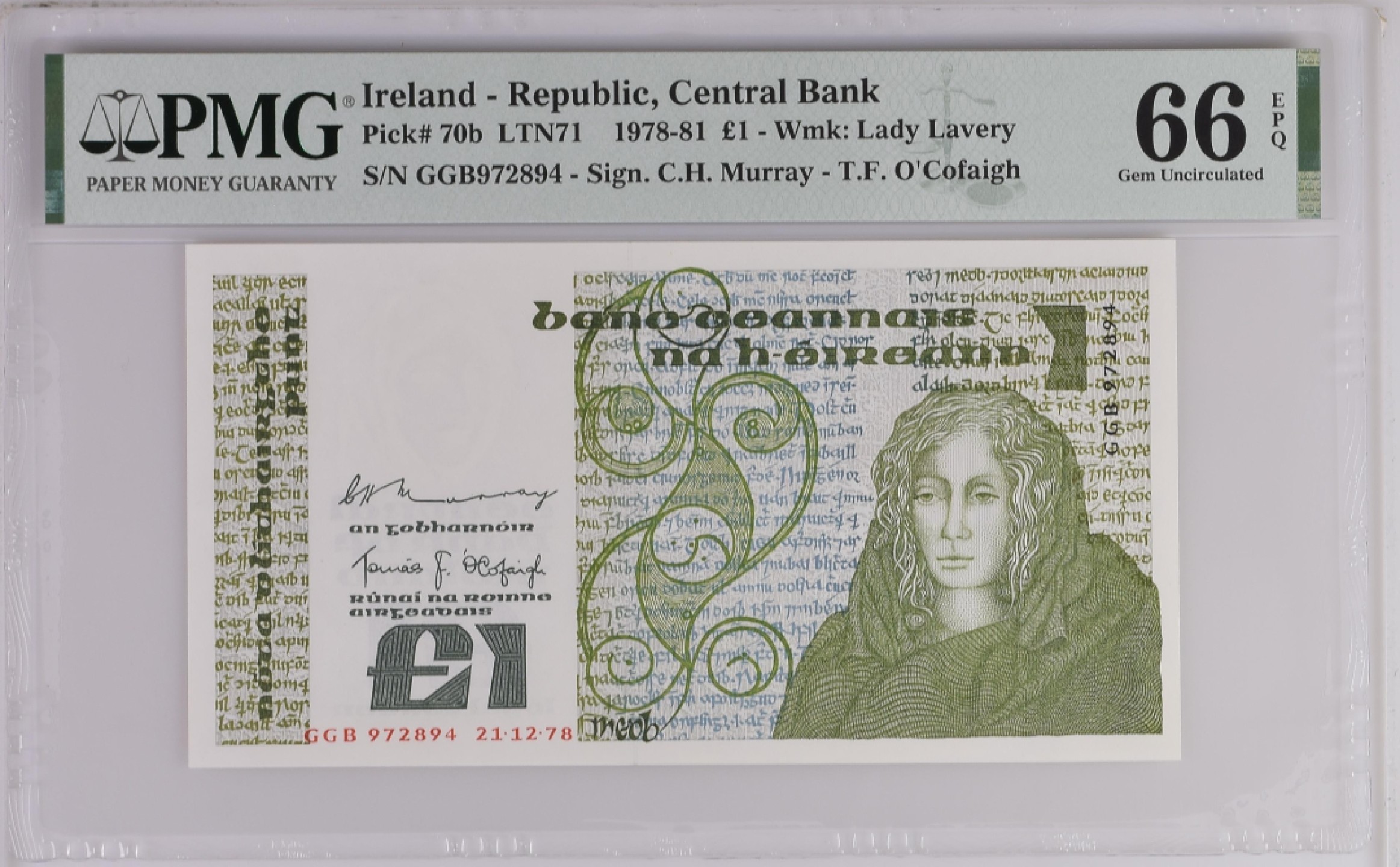 收藏联盟Quantum Auction 第180期拍卖 今晚七点开拍 爱尔兰1978年1镑 PMG66