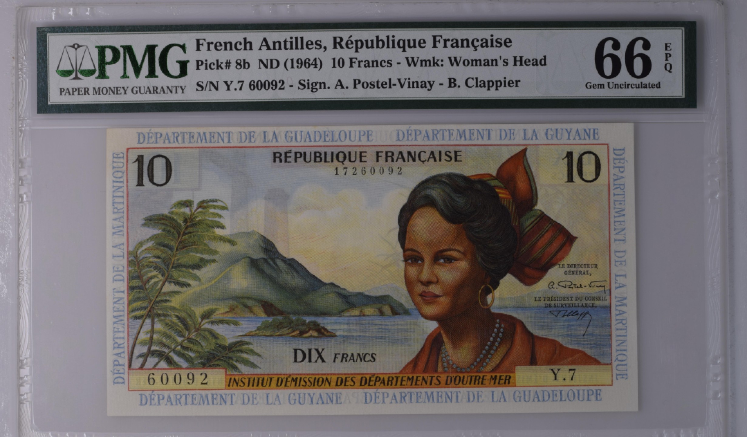 收藏联盟Quantum Auction 第180期拍卖 今晚七点开拍 法属安的列斯1964年10法郎 PMG66 大蝴蝶结和砍甘蔗