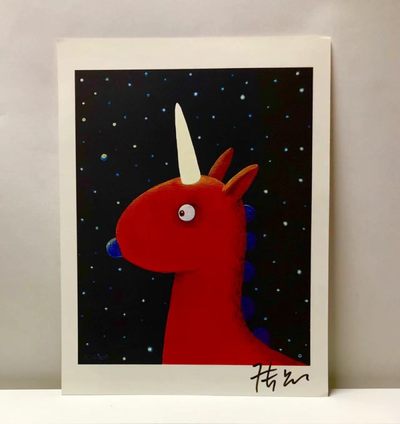 零元拍：艺术家张占占亲笔签名经典红色小熊PUPU复制原画。拍品不含装裱及小熊摆件 - 零元拍：艺术家张占占亲笔签名经典红色小熊PUPU复制原画。拍品不含装裱及小熊摆件