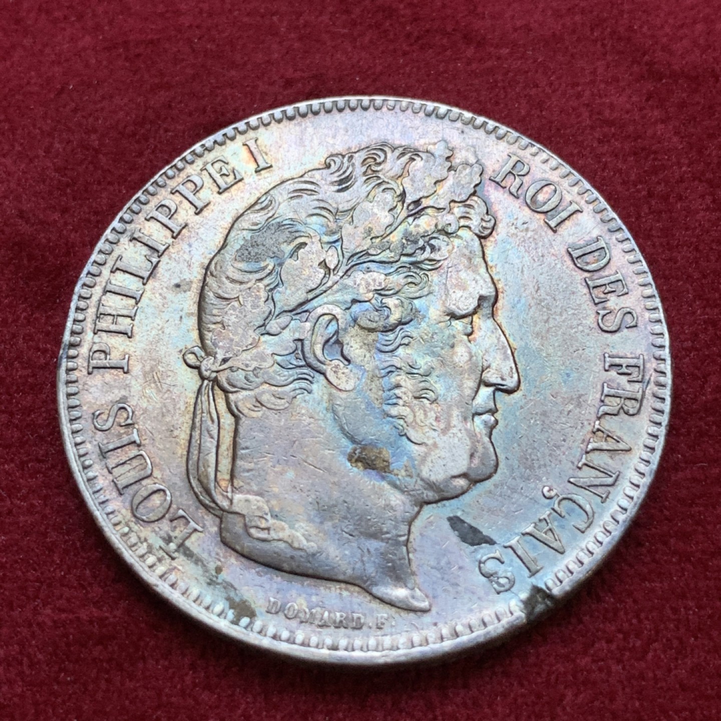 《竞宝斋》第79场-本周日，周一，周四3场拍卖（全场不限金额包邮） 法国 1841-W年 菲利普一世 5法郎 银币 五彩包浆 边缘是铸缺