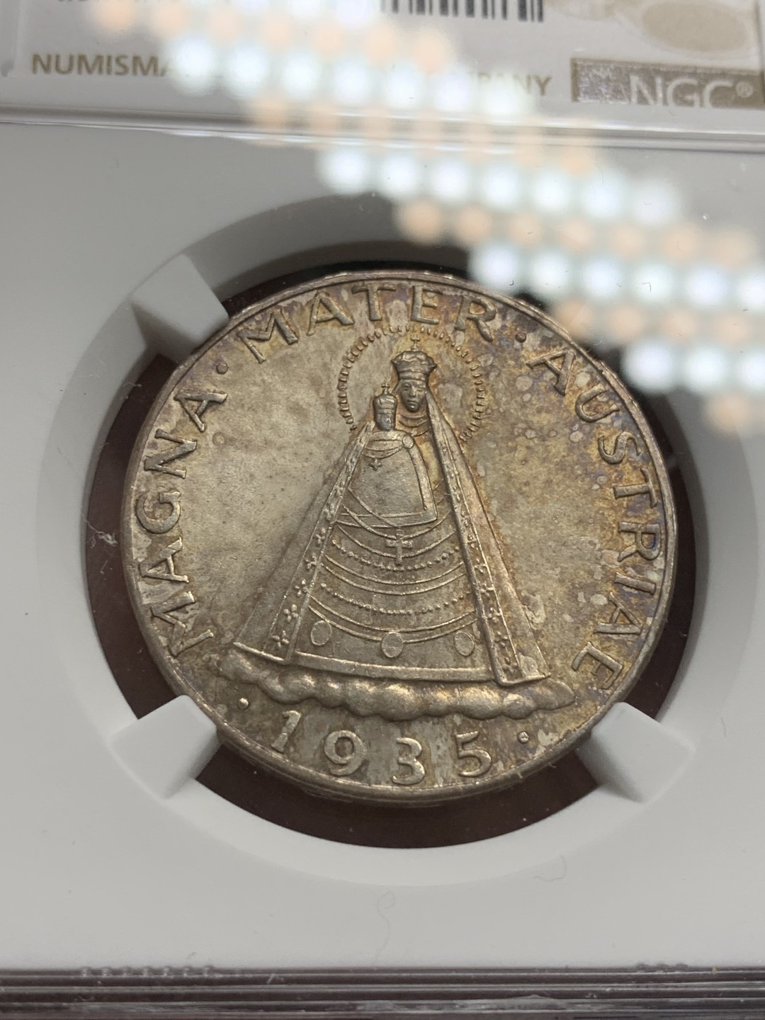 《竞宝斋》第79场-本周日，周一，周四3场拍卖（全场不限金额包邮） NGC-MS63 奥地利 1935年 圣母抱婴 5先令大银币 好品带彩 非常漂亮