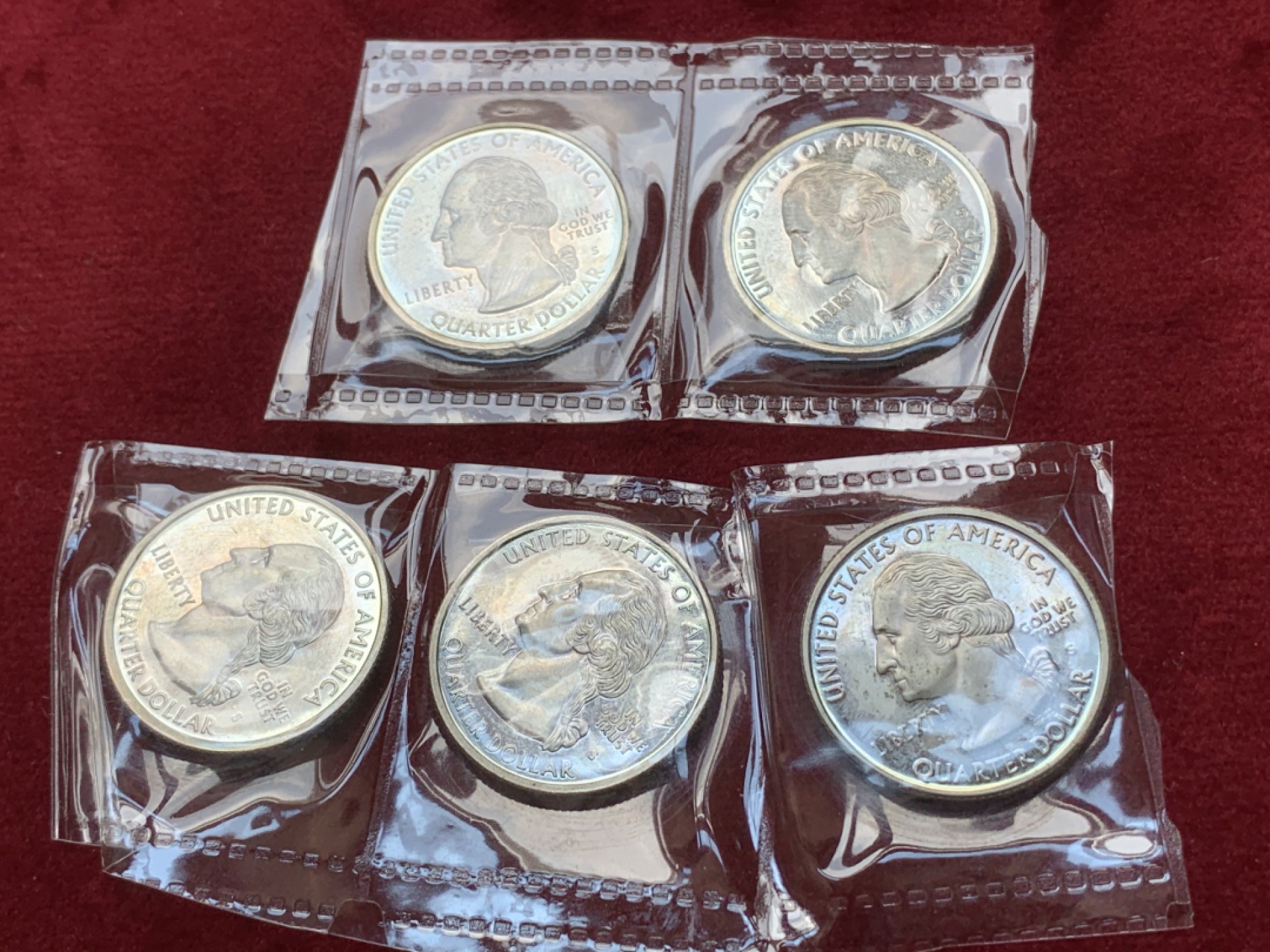 《竞宝斋》第79场-本周日，周一，周四3场拍卖（全场不限金额包邮） 美国 1999年 25美分 精制纪念币 5枚一组