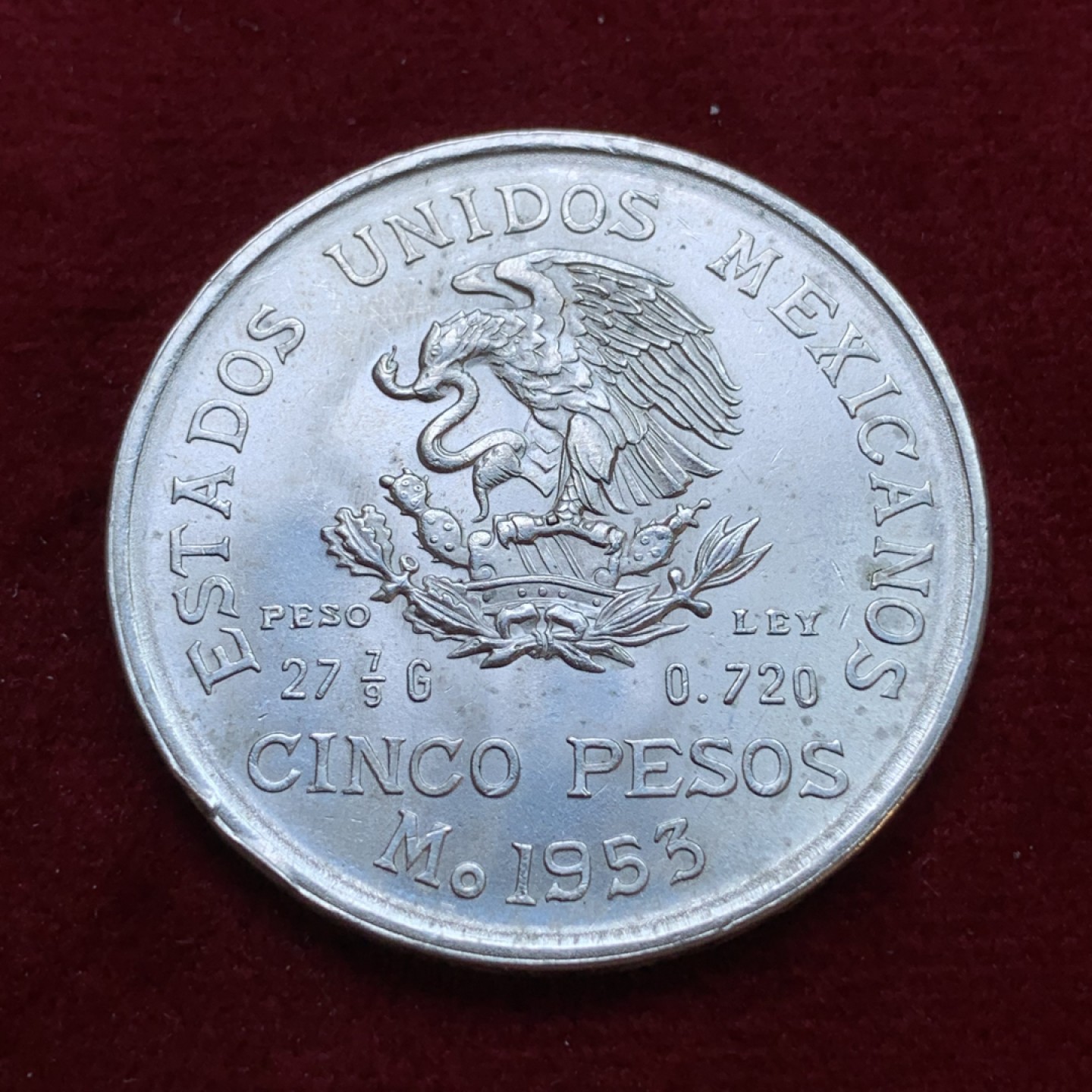 《竞宝斋》第79场-本周日，周一，周四3场拍卖（全场不限金额包邮） 墨西哥1953年 希达尔诞辰纪念 5比索 大银币 原光好品