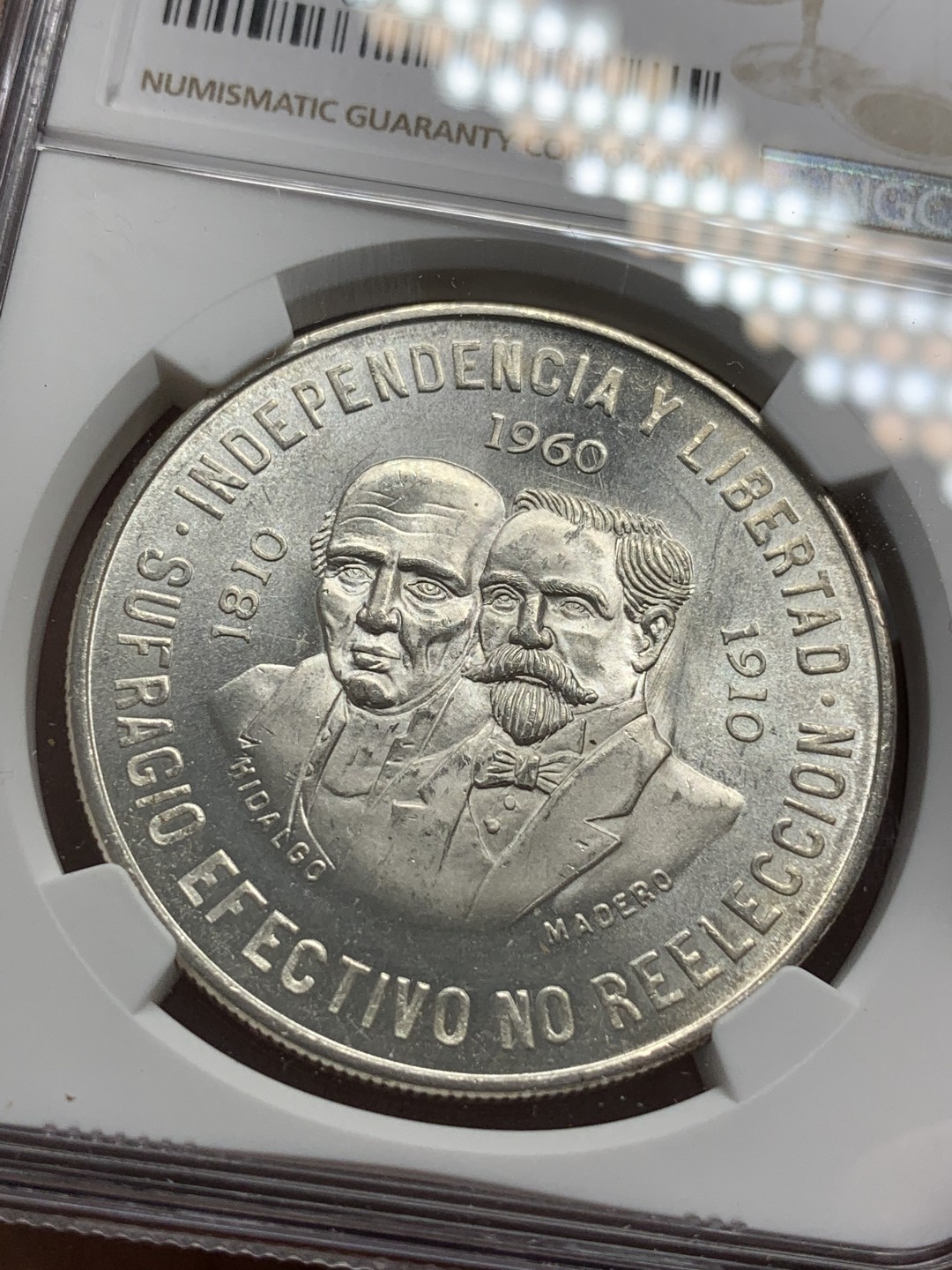 《竞宝斋》第79场-本周日，周一，周四3场拍卖（全场不限金额包邮） NGC-MS64 墨西哥 1960年 百年独立纪念 10比索大银币 爆光状态 顶呱呱