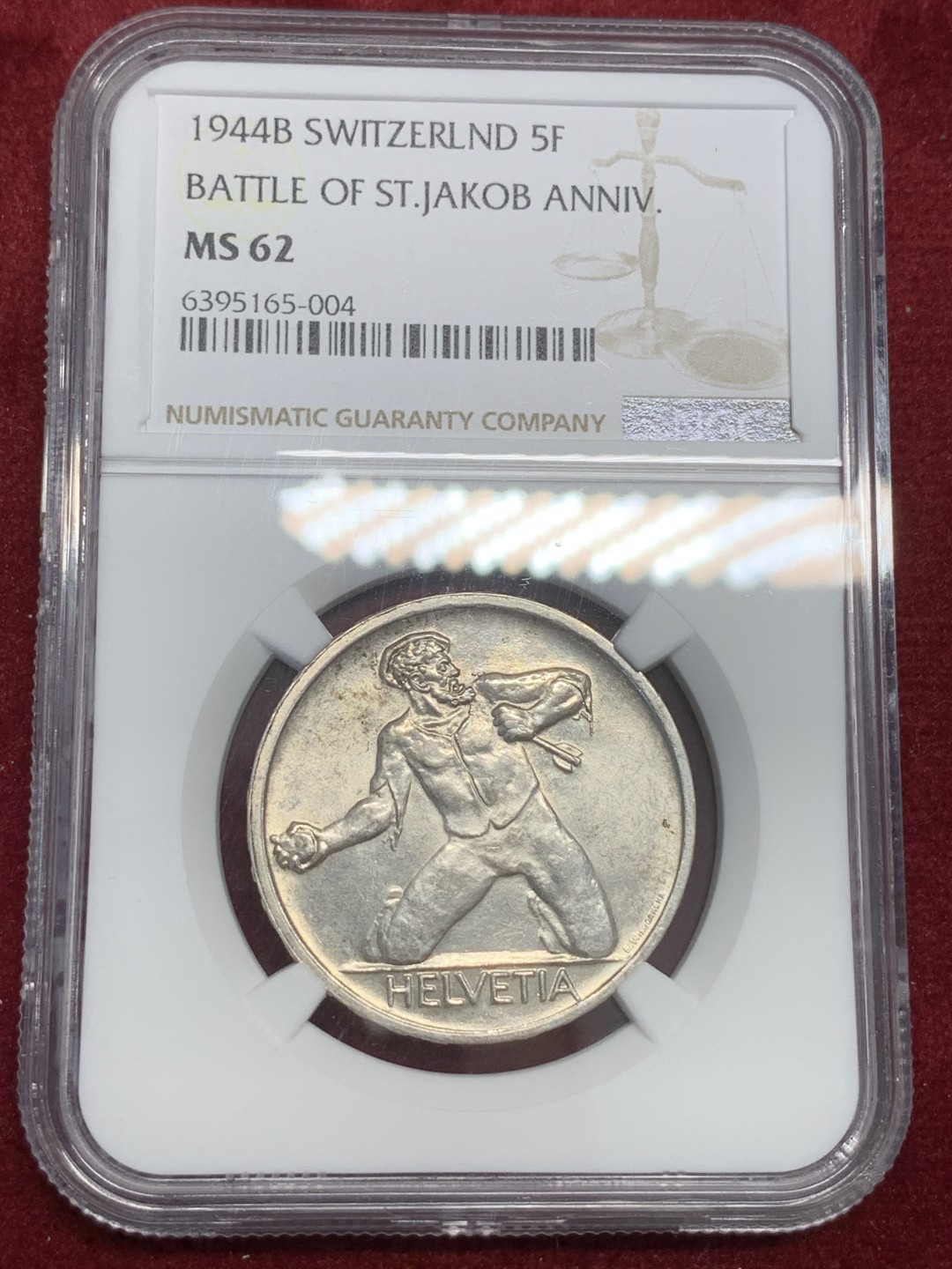 《竞宝斋》第79场-本周日，周一，周四3场拍卖（全场不限金额包邮） NGC-MS62 瑞士 1944年 圣贾戈普战役500周年纪念 5法郎大银币原光好品