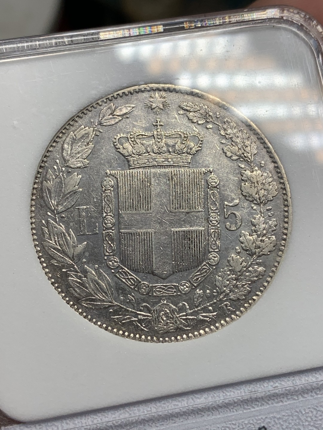 《竞宝斋》第79场-本周日，周一，周四3场拍卖（全场不限金额包邮） 美国NNC小白盒 意大利 1879年翁贝托 5里拉 大银币 细节清晰 好品