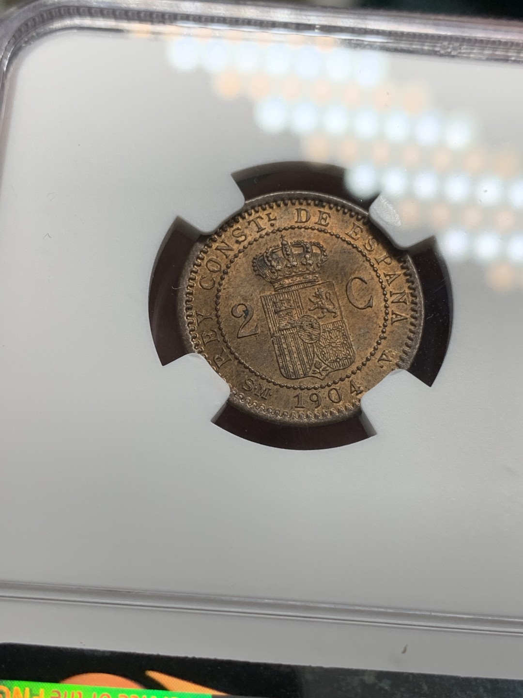 《竞宝斋》第79场-本周日，周一，周四3场拍卖（全场不限金额包邮） NGC-MS64RB 西班牙 1904年 阿方索十三世 军装版 2分铜币 顶级分数了