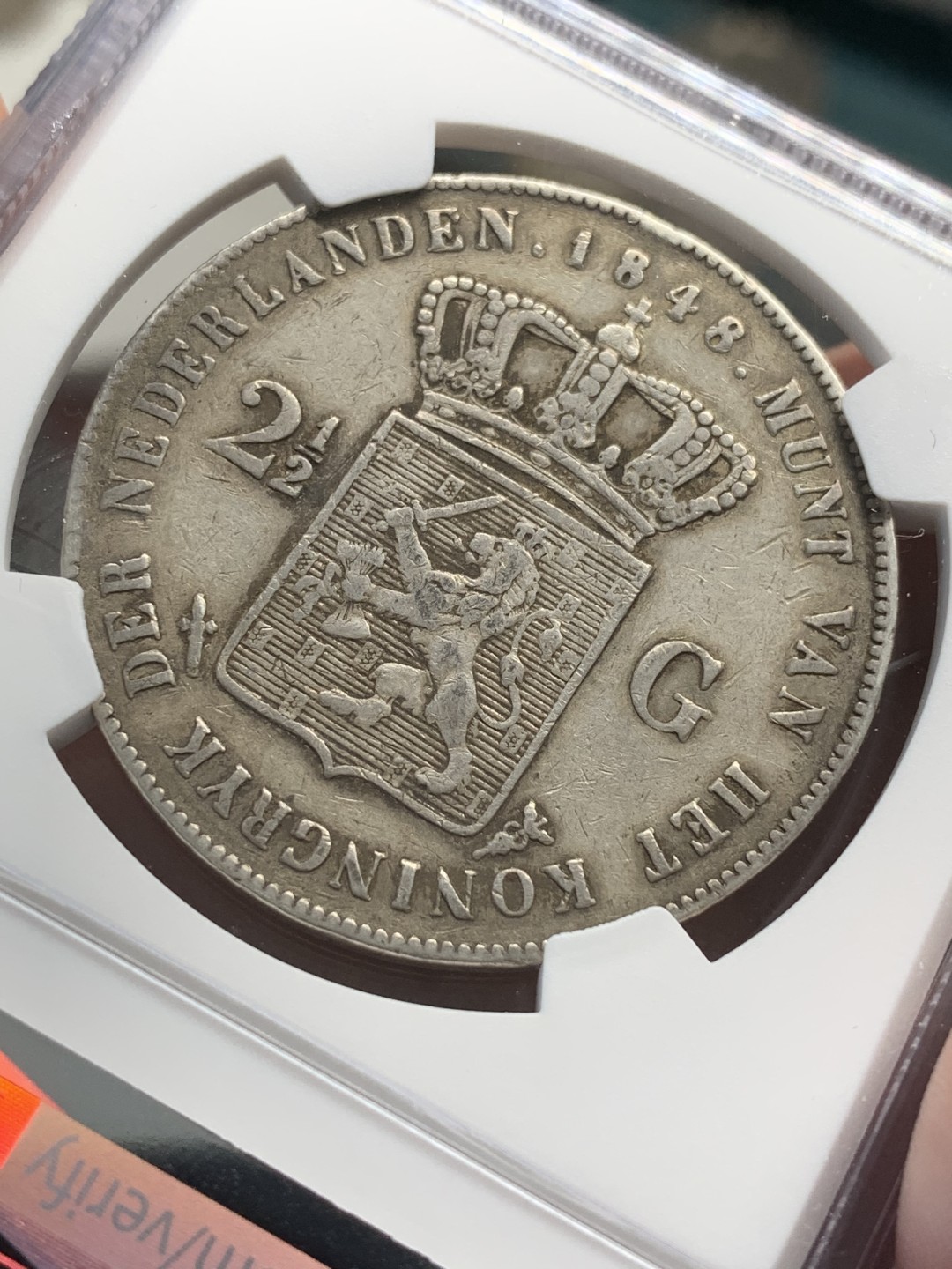 《竞宝斋》第79场-本周日，周一，周四3场拍卖（全场不限金额包邮） NGC-VF35 荷兰 1848年威廉二世长脖子版 2.5盾 大银币 此版出分很难很难