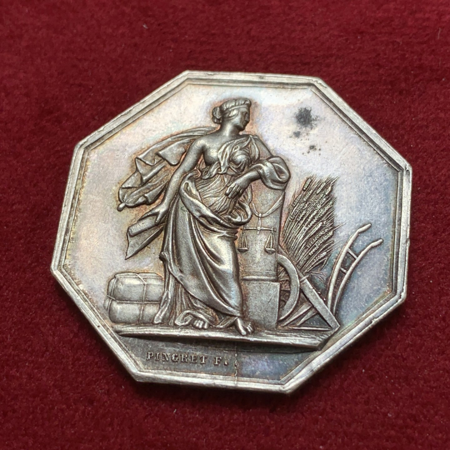 《竞宝斋》第79场-本周日，周一，周四3场拍卖（全场不限金额包邮） 法国 1844年 农业部女神版 JETON银质八角 对角38.9mm，重20.6克 大规格