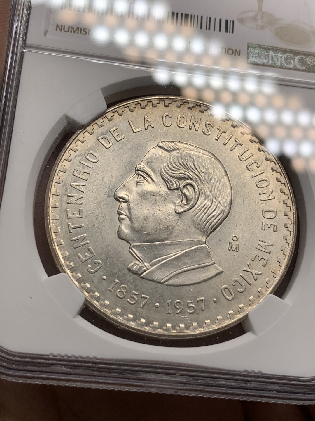 《竞宝斋》第79场-本周日，周一，周四3场拍卖（全场不限金额包邮） NGC-MS63 墨西哥 1957年 宪法百年纪念 10比索大银币 稀少品种