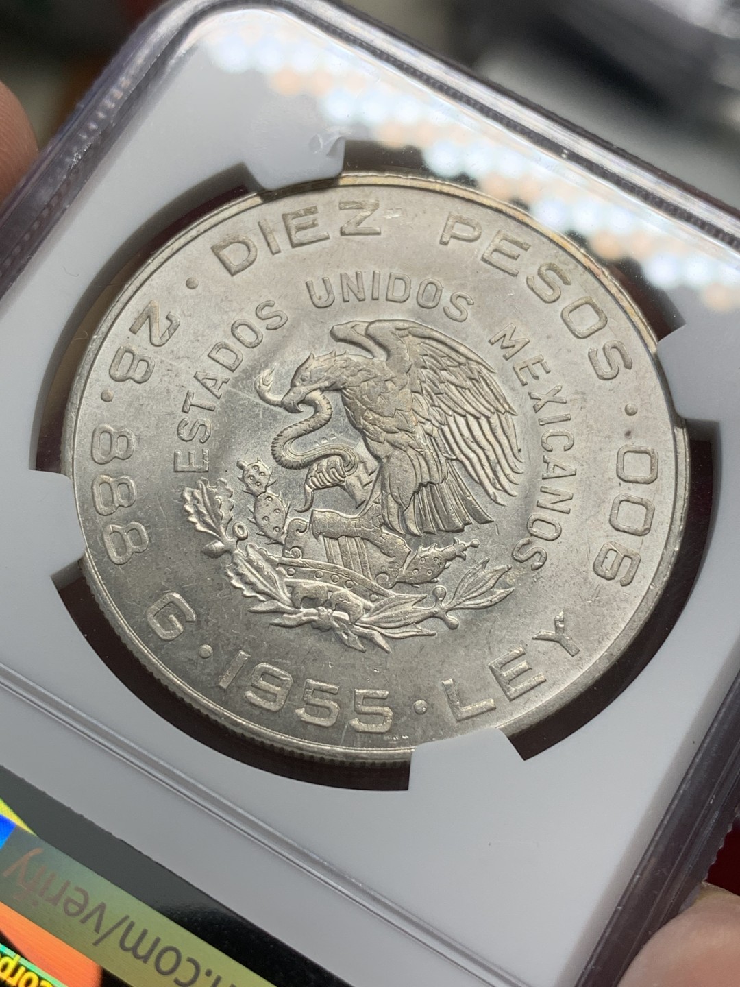 《竞宝斋》第79场-本周日，周一，周四3场拍卖（全场不限金额包邮） NGC-MS63 墨西哥 1955年 10比索大银币 曝光状态 顶级好品