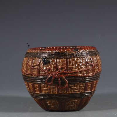 清 仿生瓷竹篓尺寸：高8.8cm口径9.5cm - 清 仿生瓷竹篓尺寸：高8.8cm口径9.5cm