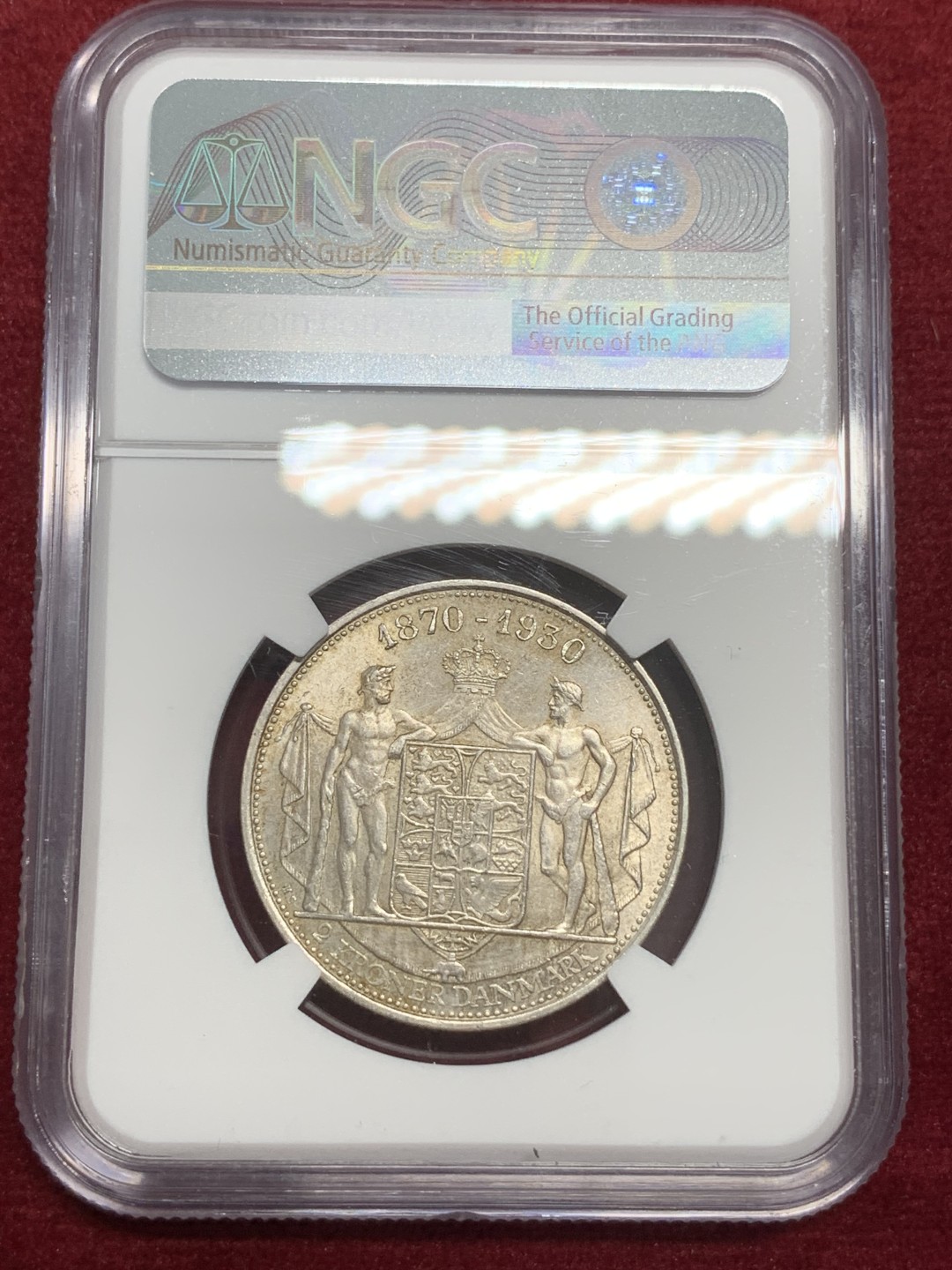 《竞宝斋》第79场-本周日，周一，周四3场拍卖（全场不限金额包邮） NGC-MS64 丹麦 1930年 六十周年纪念 2克朗大银币 少见品相 顶级品相