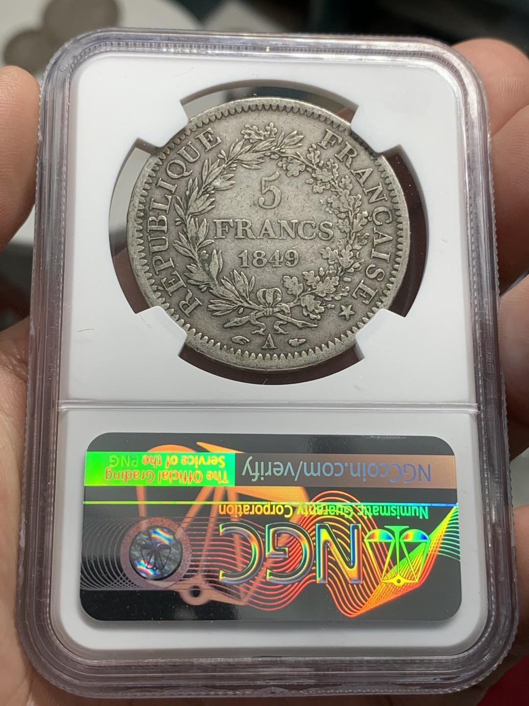 《竞宝斋》第79场-本周日，周一，周四3场拍卖（全场不限金额包邮） NGC-XF45 法国 1849-A年 第二共和大力神5法郎 大银币 原味好品 出分难得