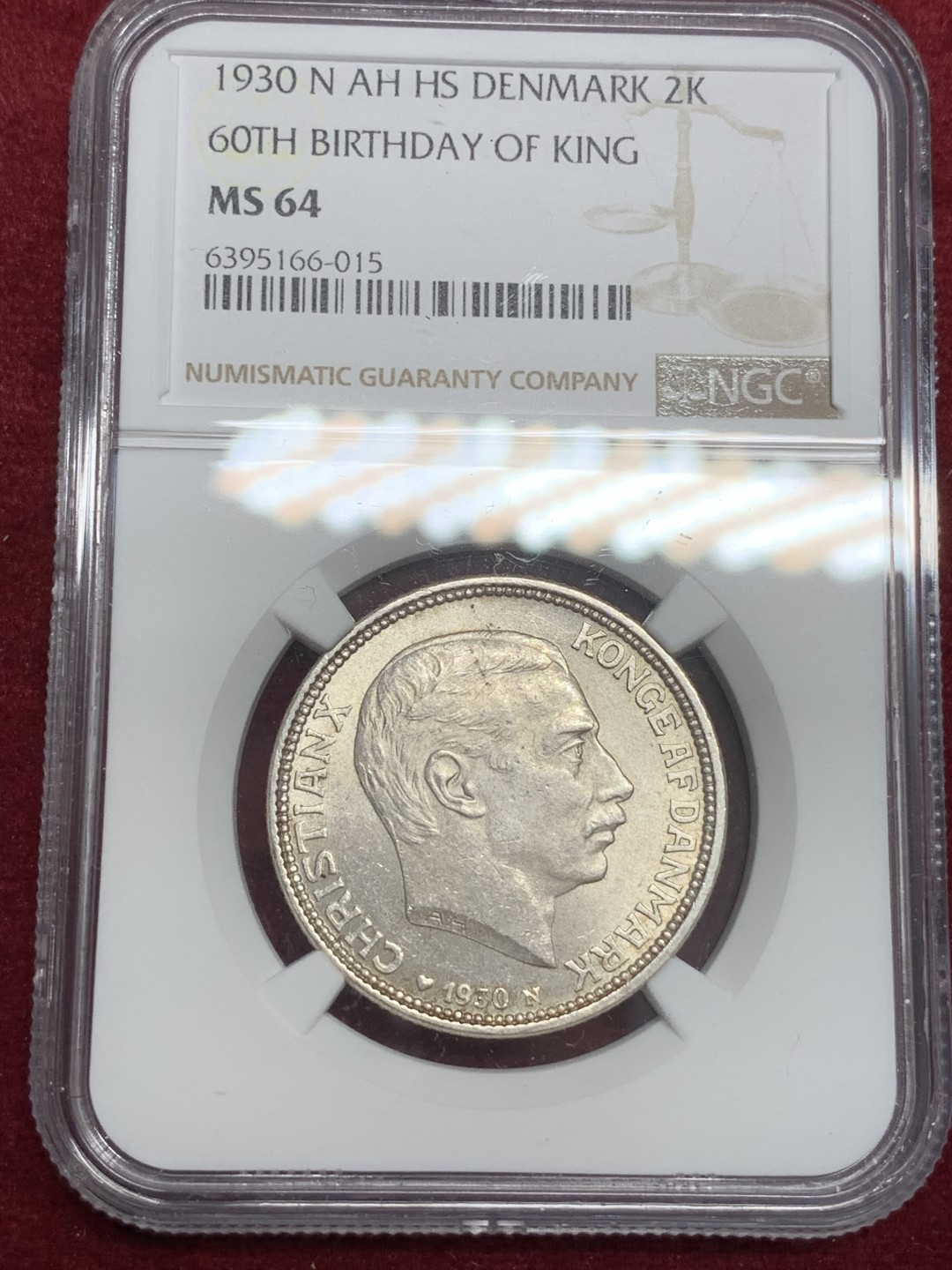 《竞宝斋》第79场-本周日，周一，周四3场拍卖（全场不限金额包邮） NGC-MS64 丹麦 1930年 六十周年纪念 2克朗大银币 少见品相 顶级品相