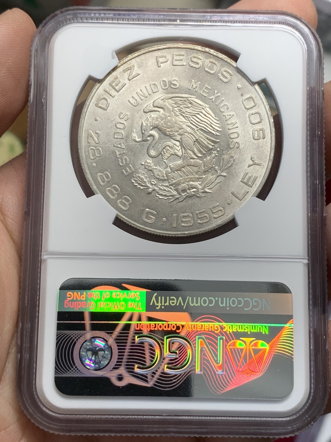 《竞宝斋》第79场-本周日，周一，周四3场拍卖（全场不限金额包邮） NGC-MS63 墨西哥 1955年 10比索大银币 曝光状态 顶级好品