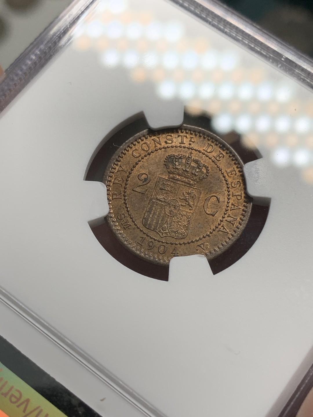 《竞宝斋》第79场-本周日，周一，周四3场拍卖（全场不限金额包邮） NGC-MS64RB 西班牙 1904年 阿方索十三世 军装版 2分铜币 顶级分数了