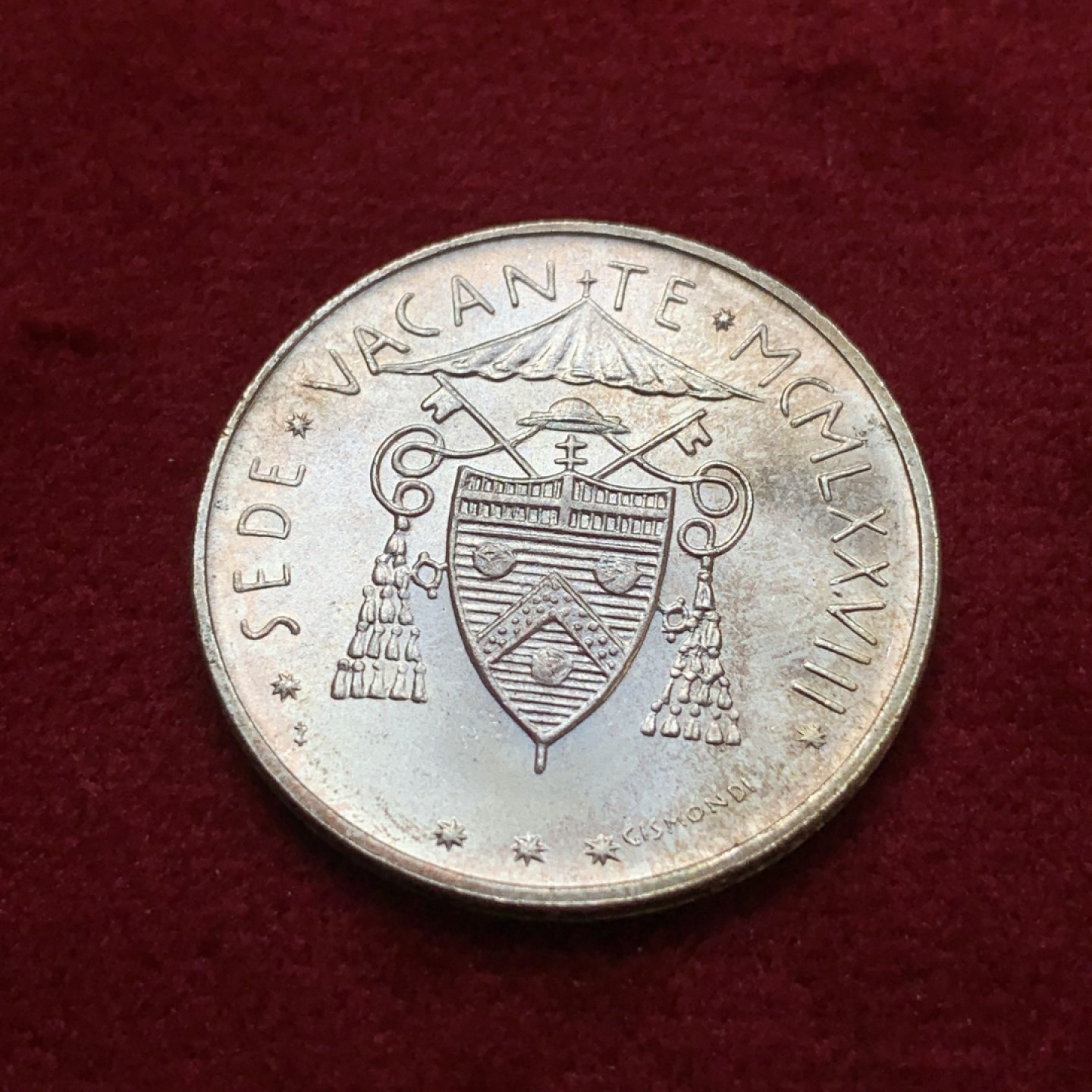 《竞宝斋》第79场-本周日，周一，周四3场拍卖（全场不限金额包邮） 梵蒂冈 1978年 教皇缺位 500里拉 淡彩银币 BU品