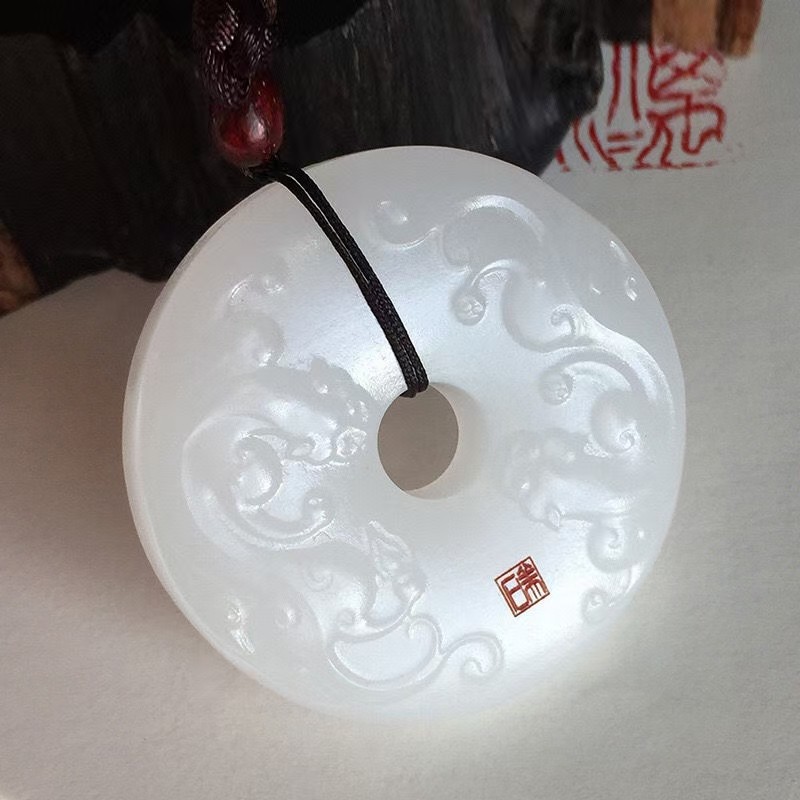 天然正品羊脂白玉貔貅吊坠阿富汗玉男款平安扣项链挂坠玉石48mm