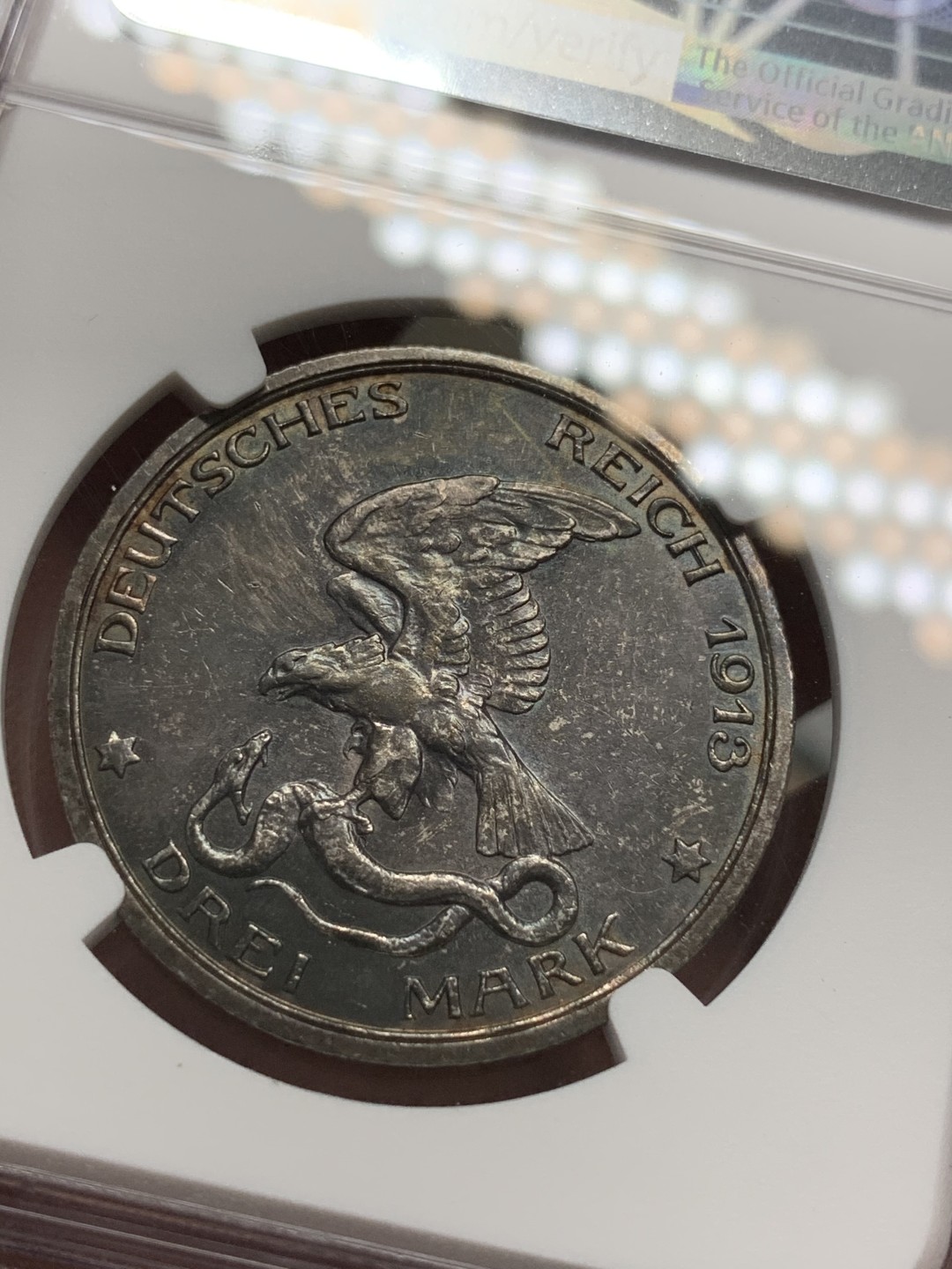 《竞宝斋》第79场-本周日，周一，周四3场拍卖（全场不限金额包邮） NGC-MS63 德国普鲁士 1913年 普法战争3马克 银币 环彩顶级品相