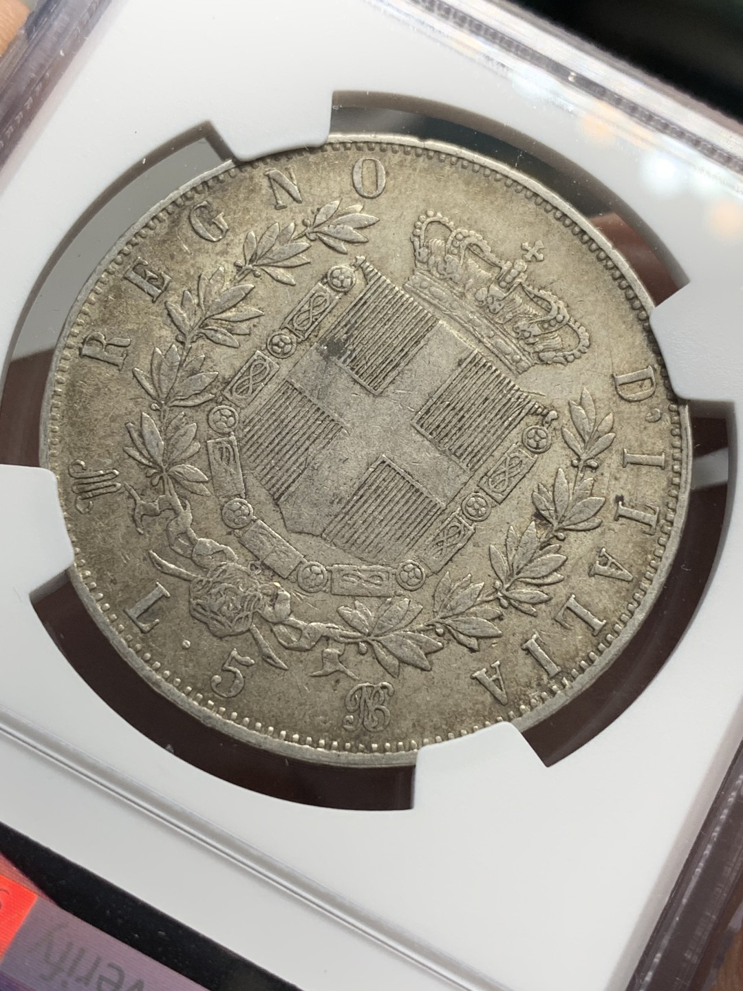 《竞宝斋》第79场-本周日，周一，周四3场拍卖（全场不限金额包邮） NGC-AU55 意大利1875M年 艾曼纽尔二世 5里拉大银币