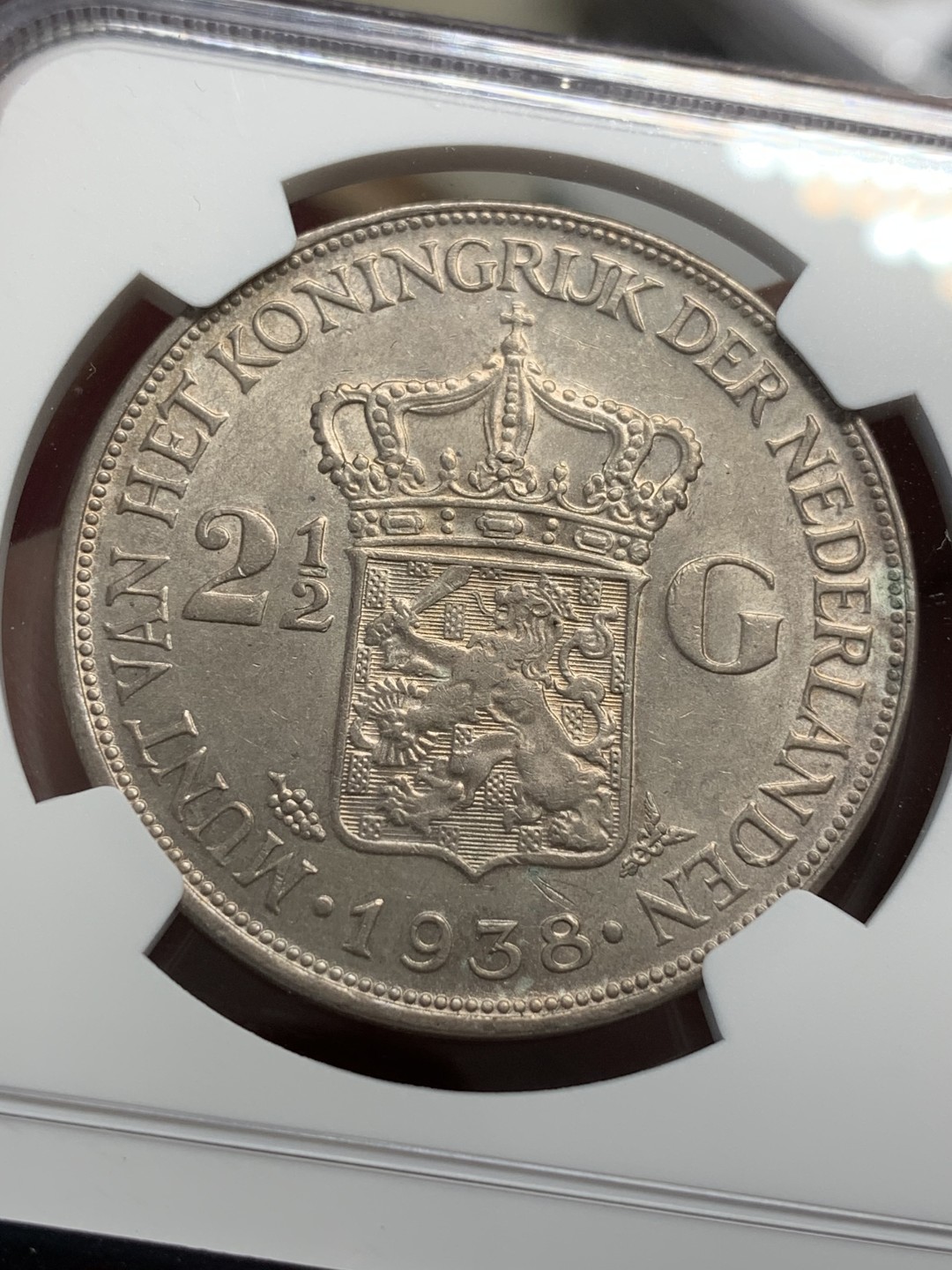 《竞宝斋》第79场-本周日，周一，周四3场拍卖（全场不限金额包邮） NGC-MS62 荷兰 1938年 威廉米娜女王 2.5盾大银币 原光好品