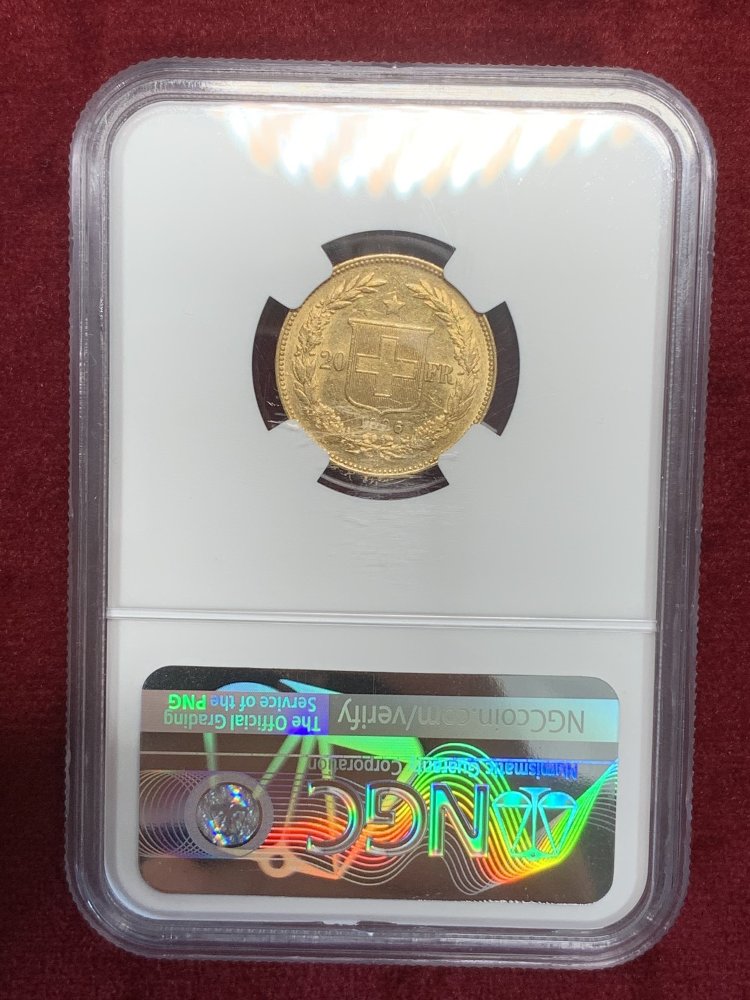 《竞宝斋》第79场-本周日，周一，周四3场拍卖（全场不限金额包邮） NGC-MS62 瑞士 1896年 早期自由女神头像 20法郎金币 早期高分 稀少
