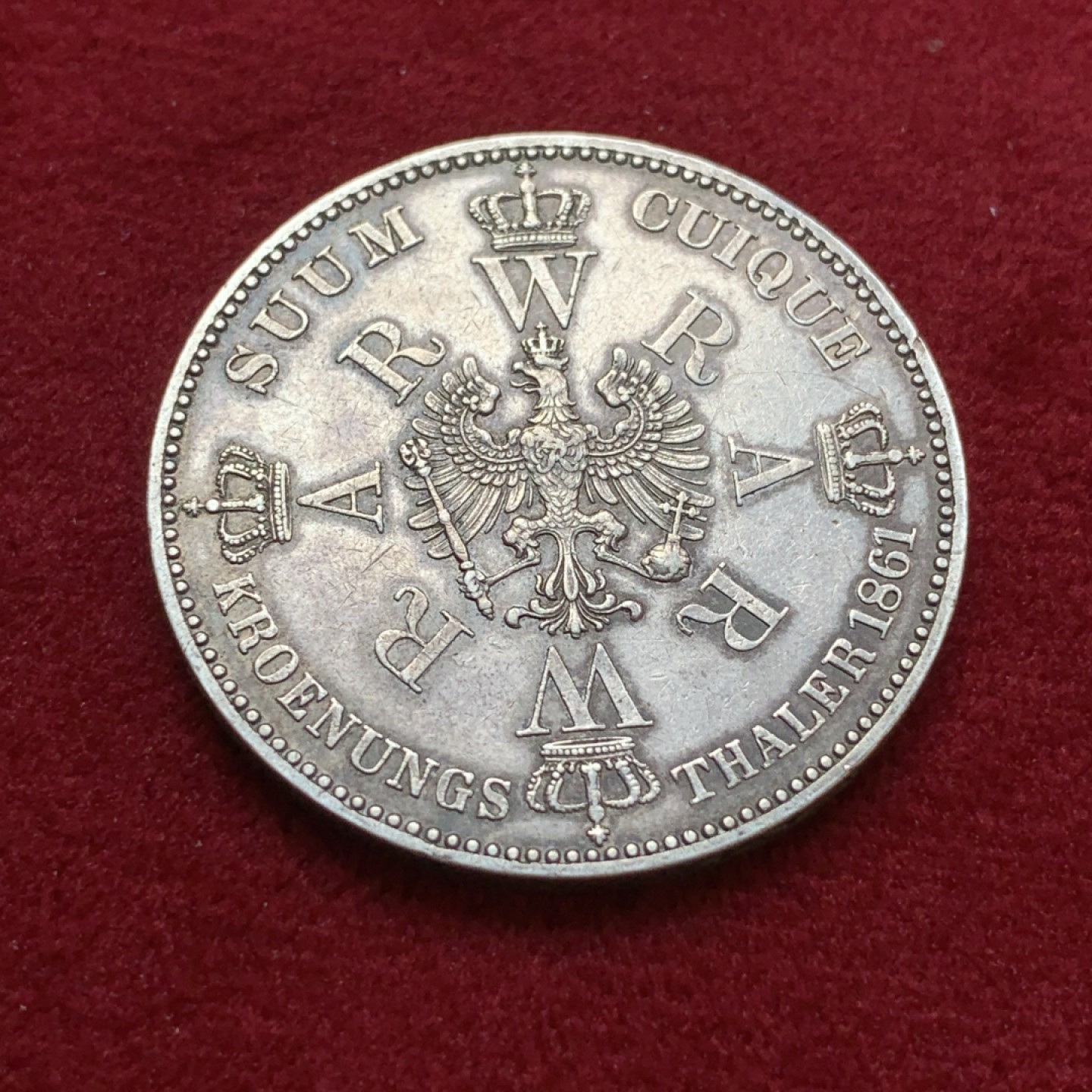 《竞宝斋》第79场-本周日，周一，周四3场拍卖（全场不限金额包邮） 德国普鲁士 威廉一世登基 1861年 1泰勒 银币 好品 细节清晰