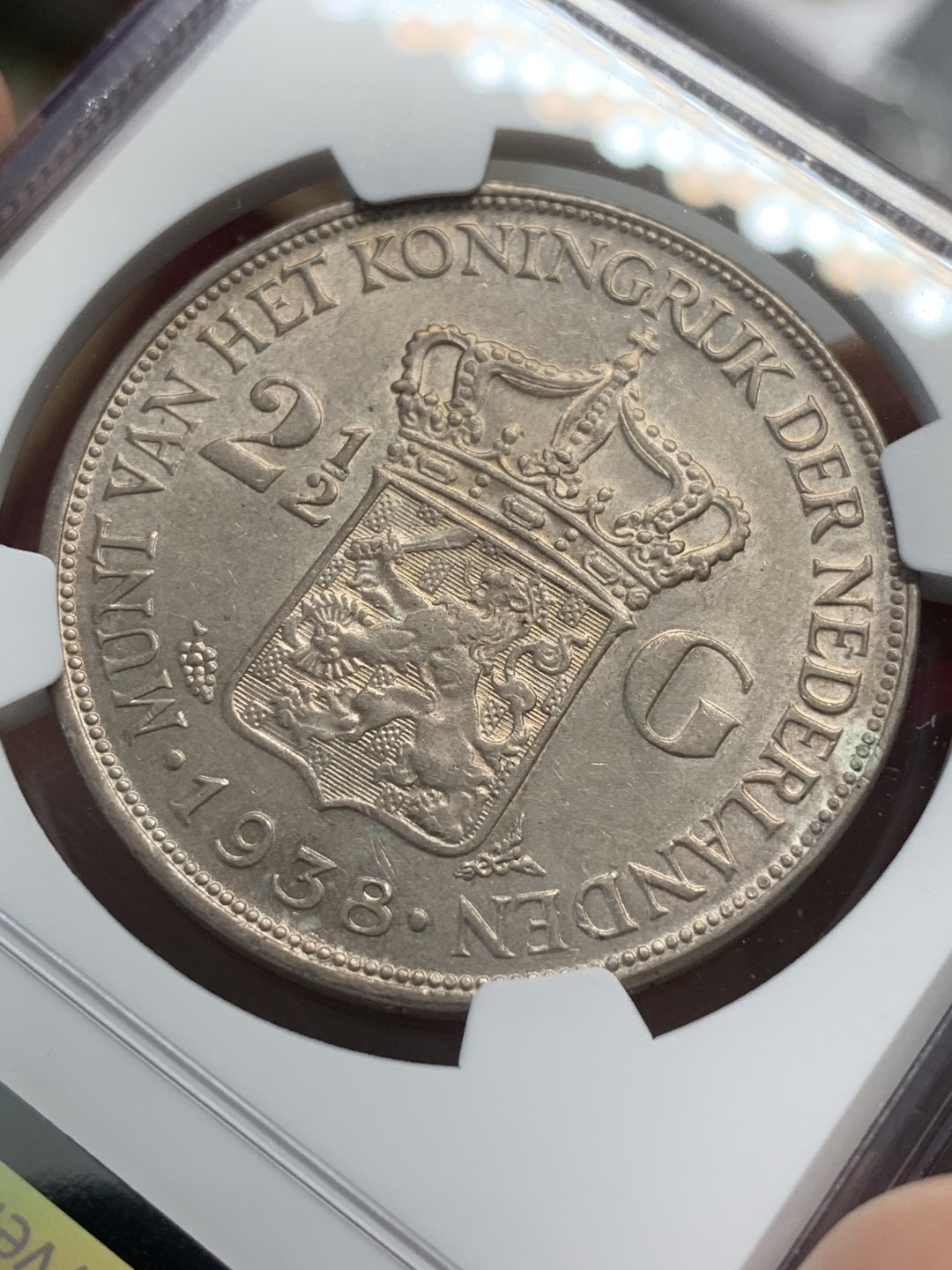 《竞宝斋》第79场-本周日，周一，周四3场拍卖（全场不限金额包邮） NGC-MS62 荷兰 1938年 威廉米娜女王 2.5盾大银币 原光好品