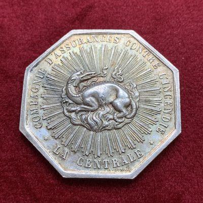 《竞宝斋》第79场-本周日，周一，周四3场拍卖（全场不限金额包邮） - 法国1863年 火龙 高浮雕 银制JETON代用币 非常少见 难得状态 对角37.4mm，重19.9克