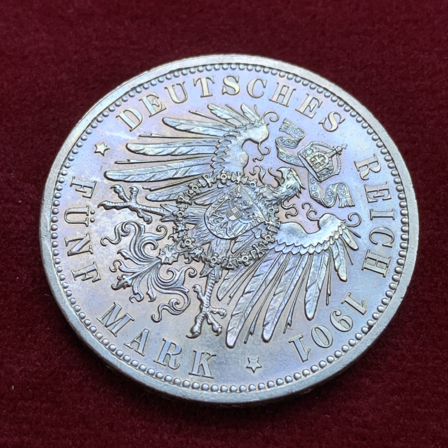 《竞宝斋》第79场-本周日，周一，周四3场拍卖（全场不限金额包邮） 德国普鲁士 1901年 200周年纪念 5马克 银币 原光好品 