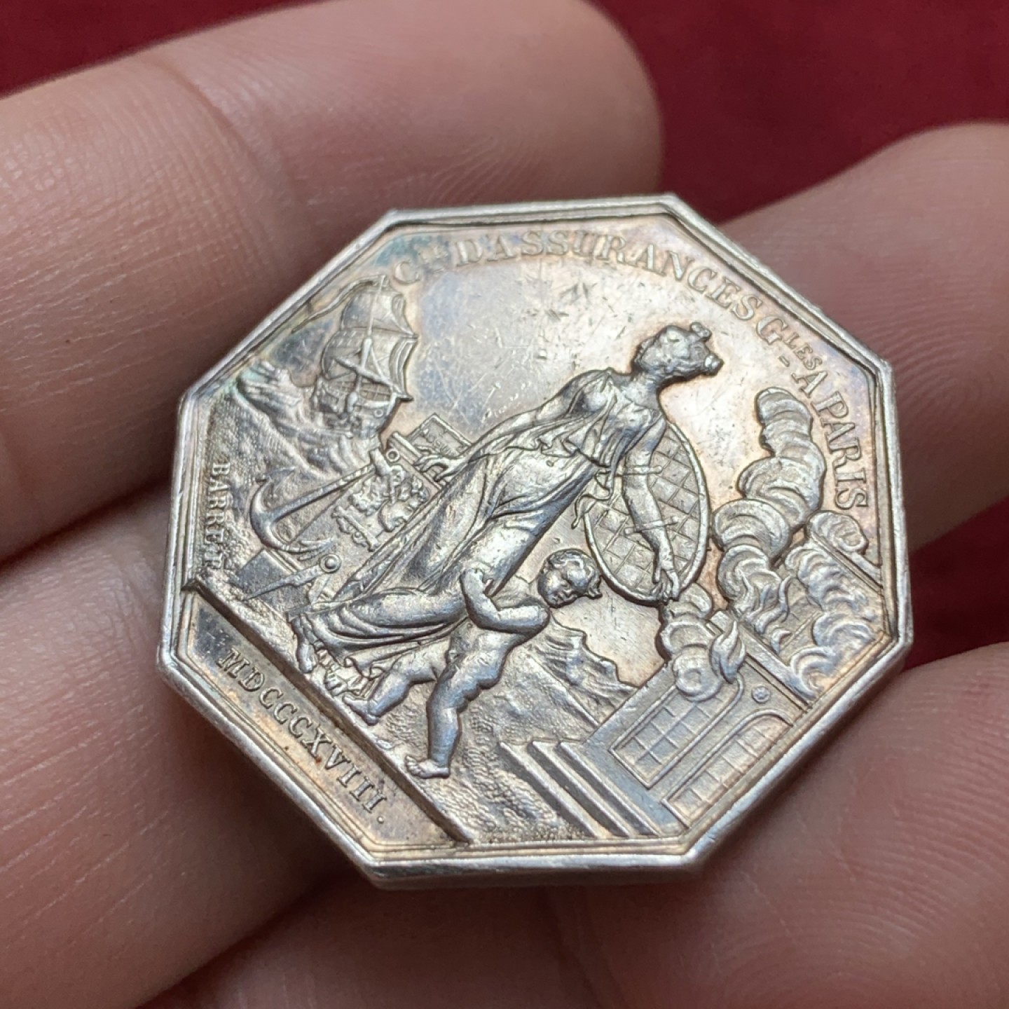 《竞宝斋》第79场-本周日，周一，周四3场拍卖（全场不限金额包邮） 法国 1818年 路易十八火灾保险 JETON银质八角