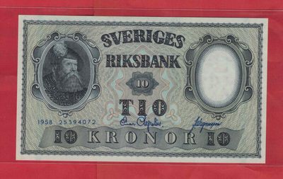 瑞典1958年10克郎 签名如图 实物图 UNC   - 瑞典1958年10克郎 签名如图 实物图 UNC  