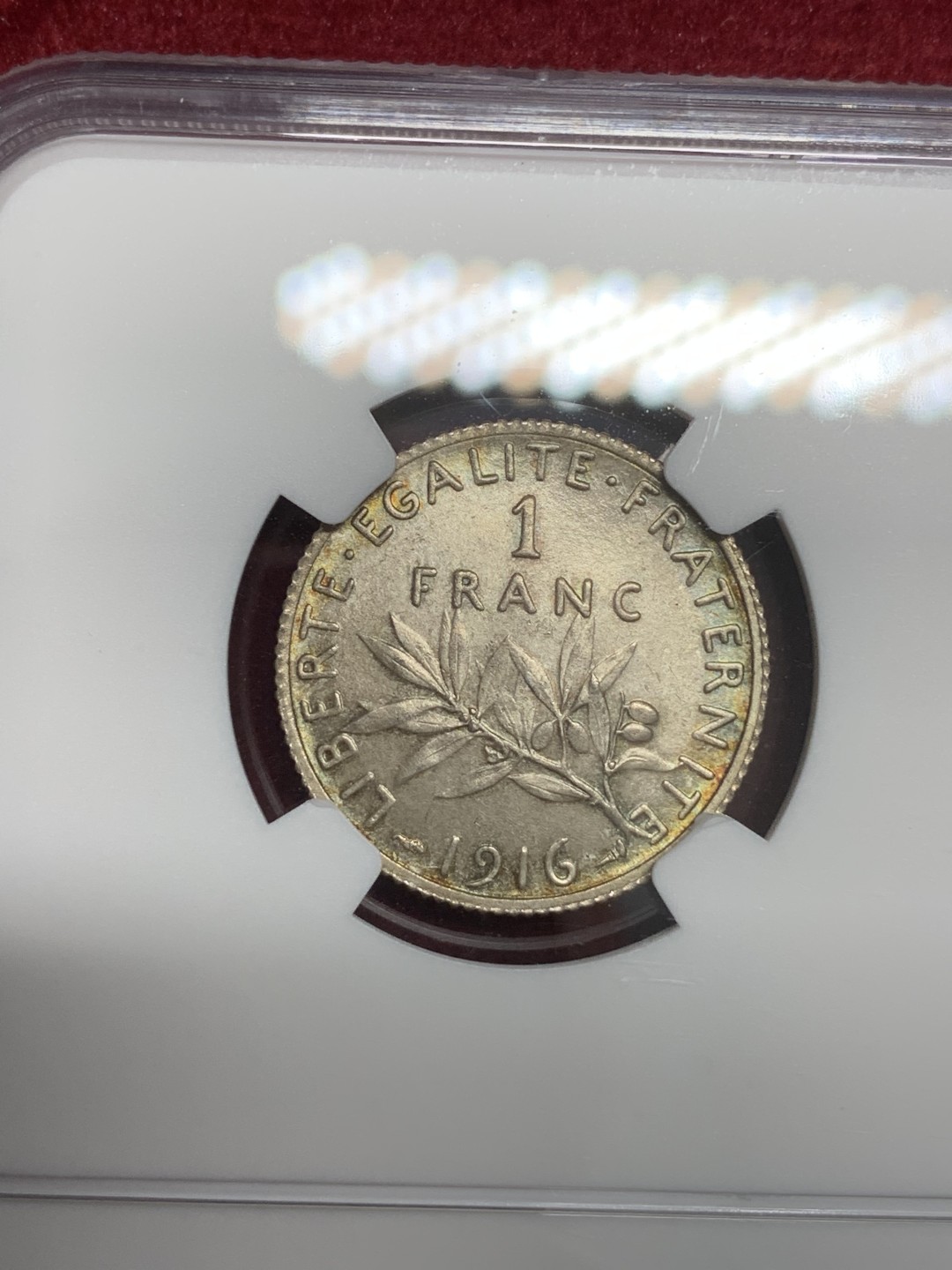 《竞宝斋》第79场-本周日，周一，周四3场拍卖（全场不限金额包邮） NGC-MS63 法国1916年 播种女神 1法郎银币 带彩好品