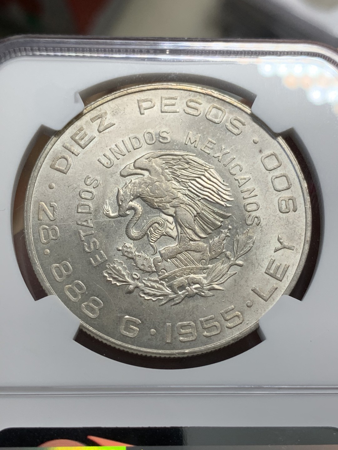 《竞宝斋》第79场-本周日，周一，周四3场拍卖（全场不限金额包邮） NGC-MS63 墨西哥 1955年 10比索大银币 曝光状态 顶级好品