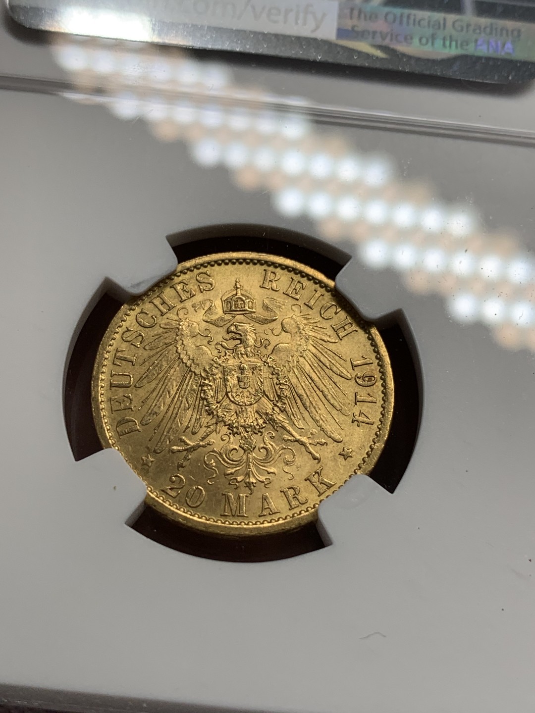 《竞宝斋》第79场-本周日，周一，周四3场拍卖（全场不限金额包邮） NGC-MS62 德国 1914年 普鲁士军装版 20马克金币 较少见的版式