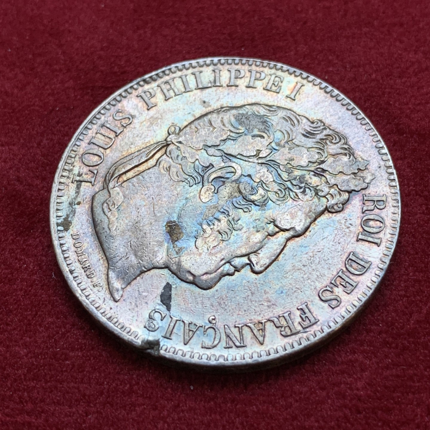 《竞宝斋》第79场-本周日，周一，周四3场拍卖（全场不限金额包邮） 法国 1841-W年 菲利普一世 5法郎 银币 五彩包浆 边缘是铸缺