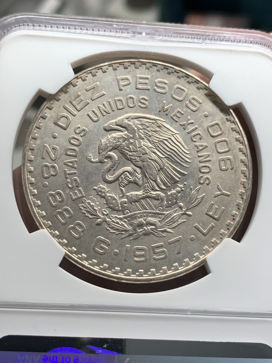 《竞宝斋》第79场-本周日，周一，周四3场拍卖（全场不限金额包邮） NGC-MS63 墨西哥 1957年 宪法百年纪念 10比索大银币 稀少品种