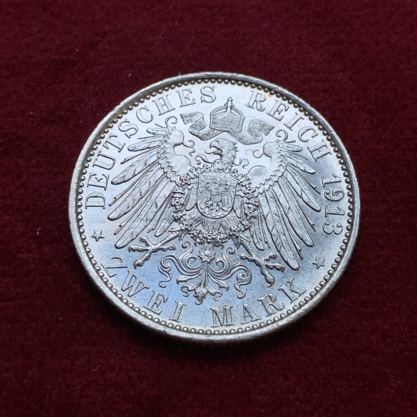 《竞宝斋》第79场-本周日，周一，周四3场拍卖（全场不限金额包邮） 德国普鲁士 1913年 军装版 2马克 银币 原光好品 少见品种