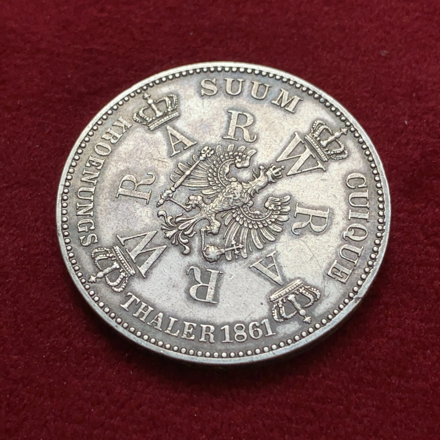 《竞宝斋》第79场-本周日，周一，周四3场拍卖（全场不限金额包邮） 德国普鲁士 威廉一世登基 1861年 1泰勒 银币 好品 细节清晰