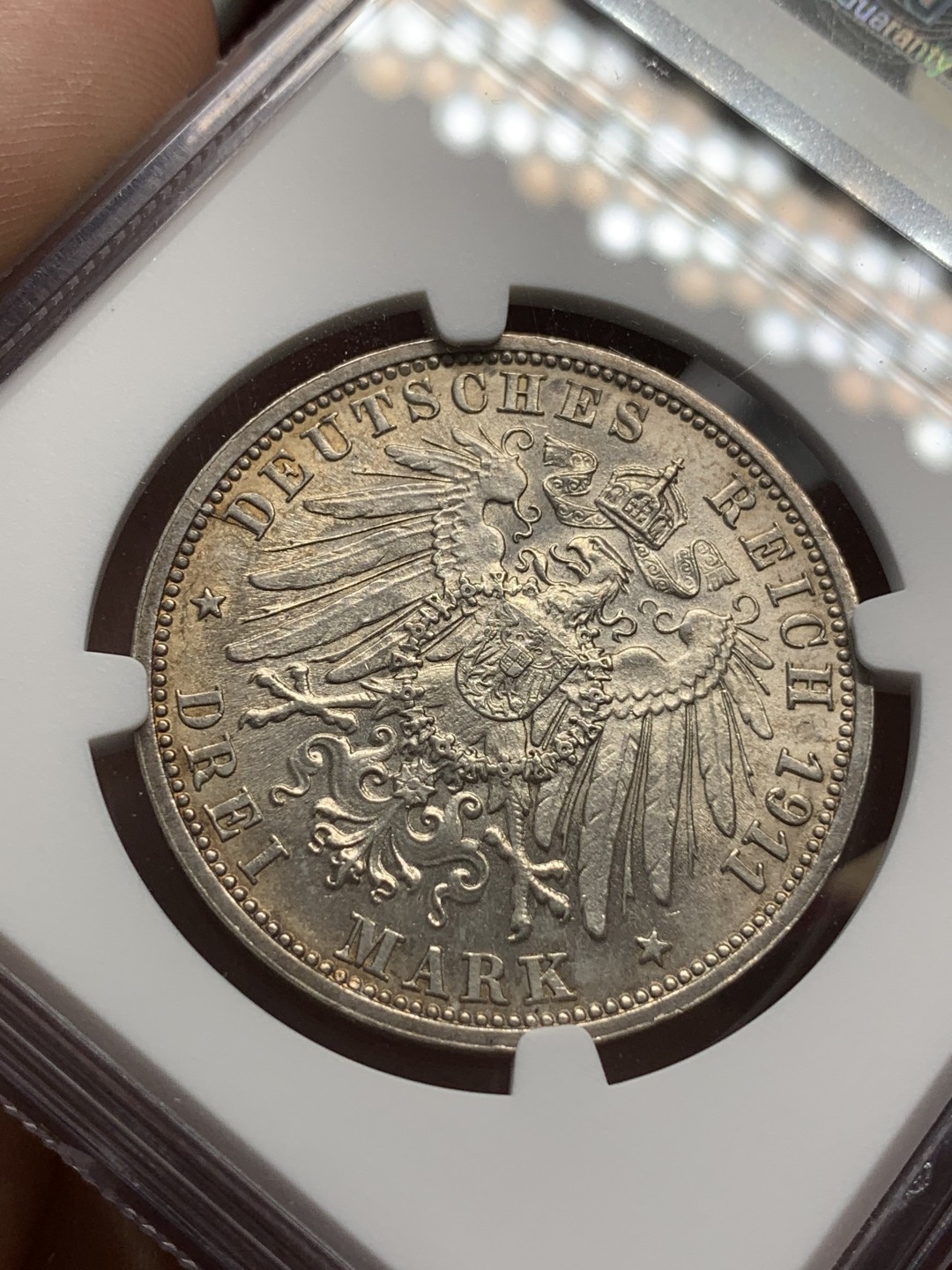 《竞宝斋》第79场-本周日，周一，周四3场拍卖（全场不限金额包邮） NGC-MS64 德国1911-F年 符腾堡金婚 3马克银币   味道也不错