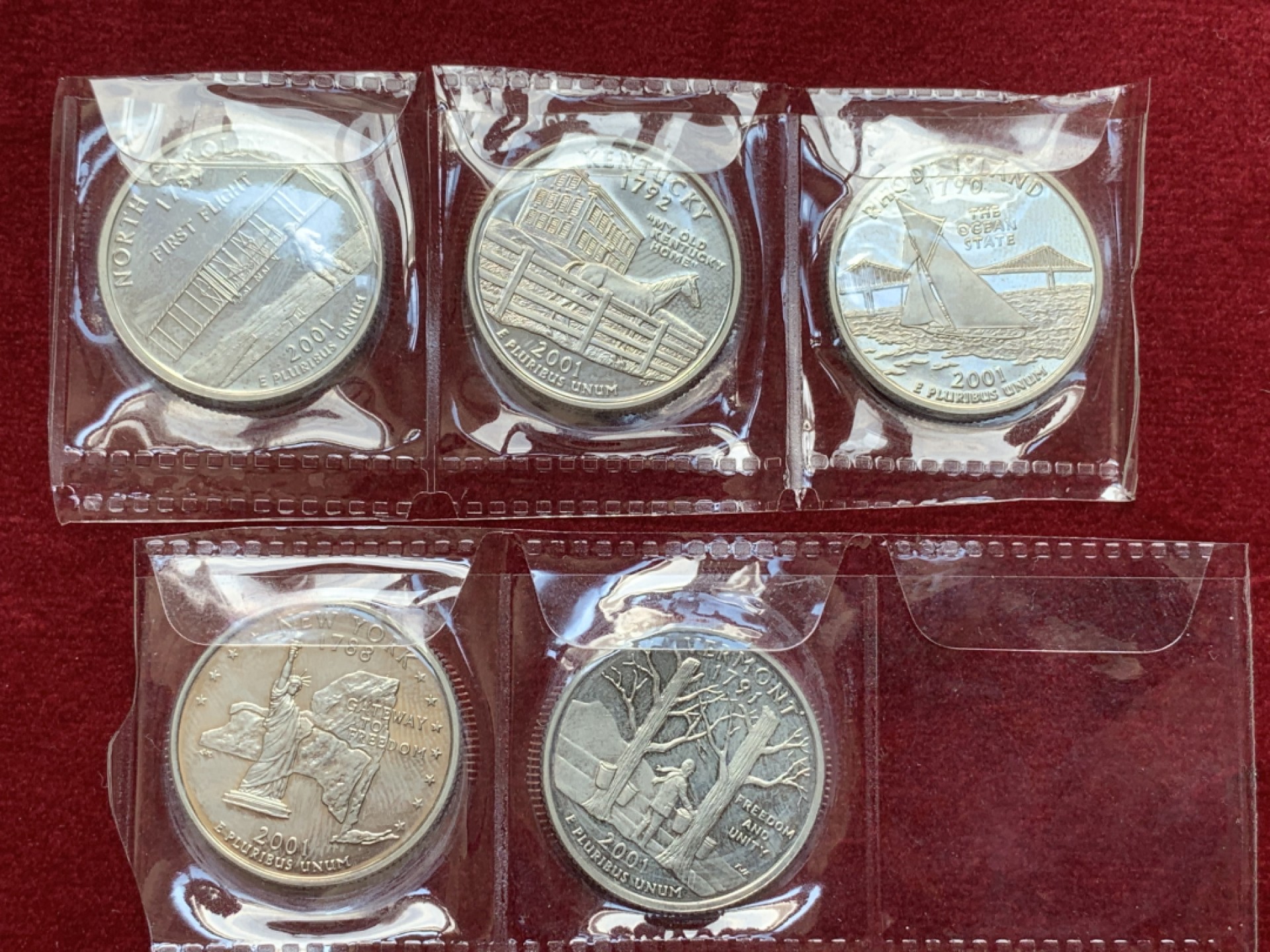 《竞宝斋》第79场-本周日，周一，周四3场拍卖（全场不限金额包邮） 美国 2001年 25美分 精制纪念币 5枚一组