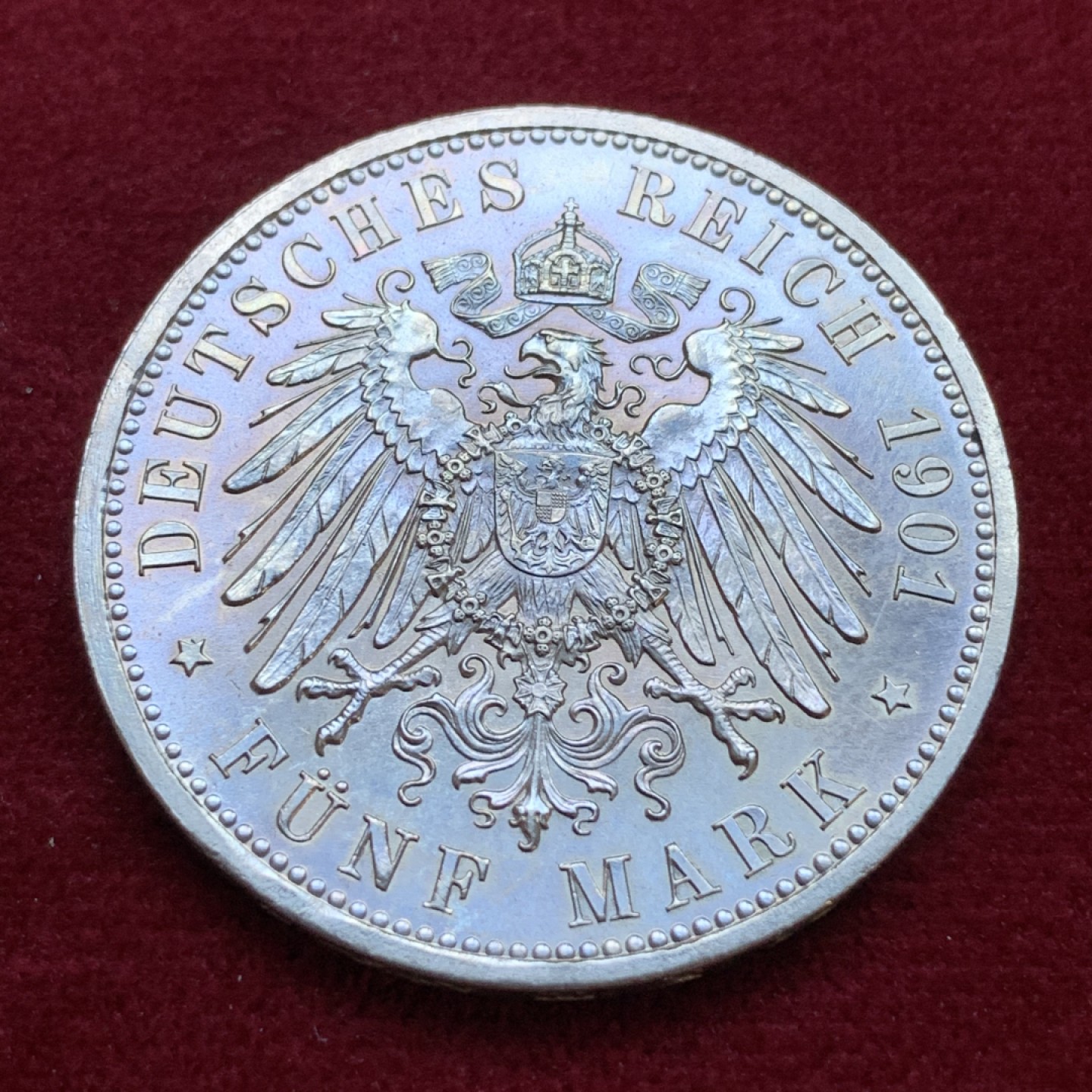 《竞宝斋》第79场-本周日，周一，周四3场拍卖（全场不限金额包邮） 德国普鲁士 1901年 200周年纪念 5马克 银币 原光好品 